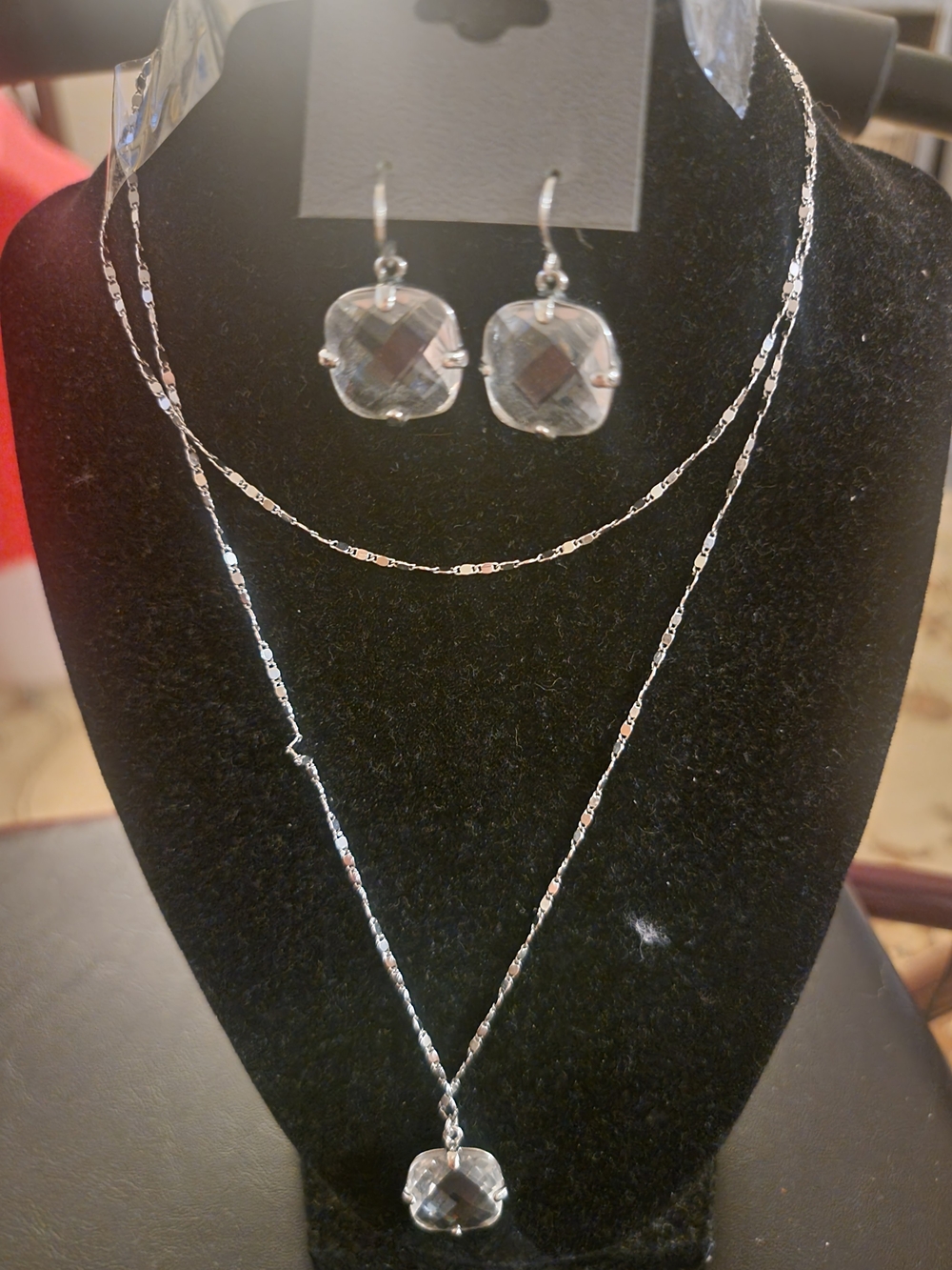 Express Silver-Tone Layered Necklace with Clear Crystal Drops